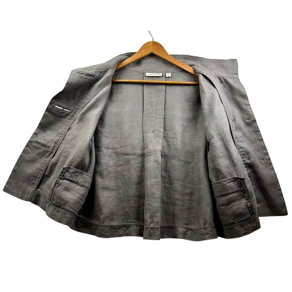 Cropped Safari Trench Style 100% Linen Double-Breasted Jacket Coastal Luxe Gray - Picture 5 of 11